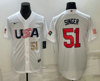 Men's USA Baseball #51 Brady Singer Number 2023 White World Baseball Classic Stitched Jerseys,We sell and wholesale Men's USA Baseball #51 Brady Singer Number 2023 White World Baseball Classic Stitched Jerseys on line form chian!